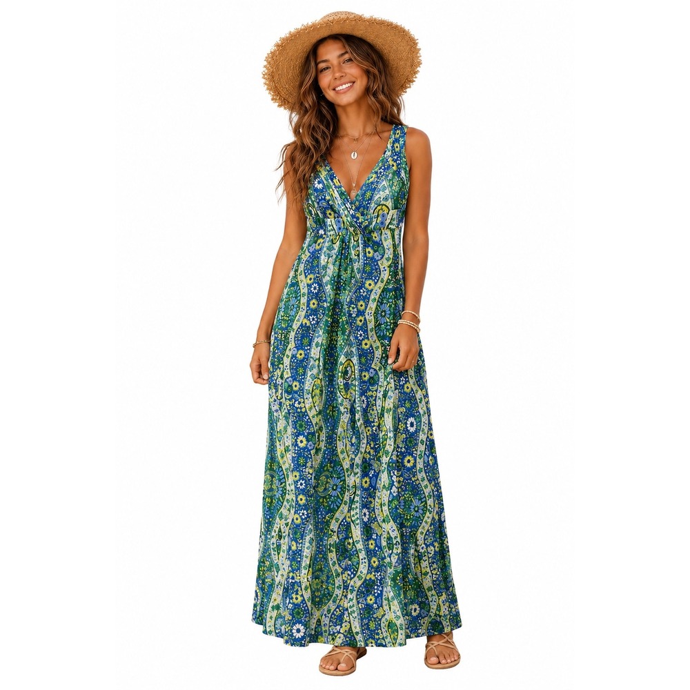 Gianni Bini Maxi Dress 10 Floral Paisley V-Neck Sleeveless Hippie Vacation